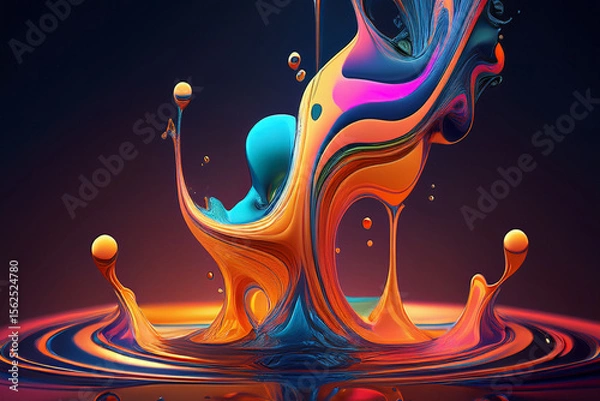 Fototapeta Energetic Burst of Orange and Pink Liquid Paint, a Dynamic and Vivid Abstract 3D Splash Background