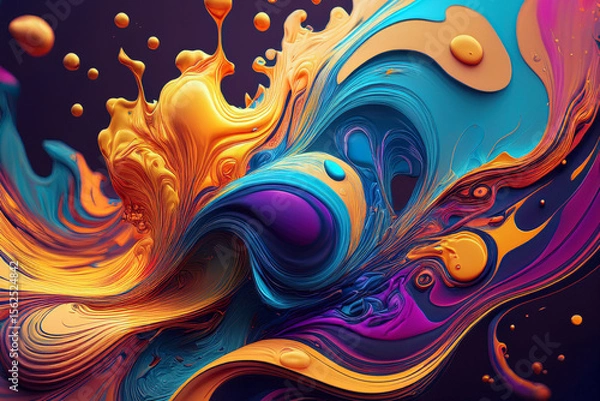 Fototapeta Elegant Abstract Swirl of Teal and Orange Fluid Forms, Modern 3D Sculpted Art Background for Luxury Design