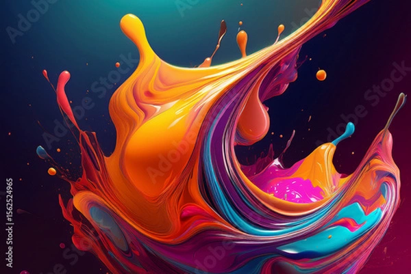 Fototapeta Energetic Burst of Orange and Pink Liquid Paint, a Dynamic and Vivid Abstract 3D Splash Background