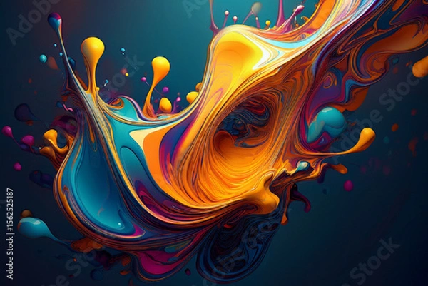 Fototapeta Dynamic Abstract Swirl of Colorful Liquid Paint, 3D Fluid Art Background with Vibrant Neon and Iridescent Tones