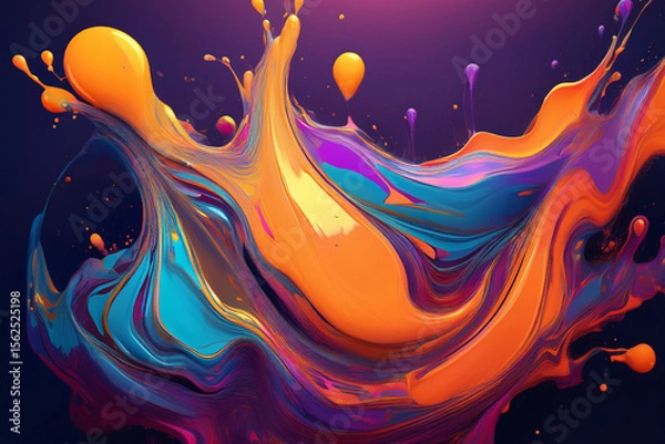 Fototapeta ibrant and Dynamic Abstract Liquid Splash, 3D Render of Colorful Fluid Art with Neon and Holographic Gradients