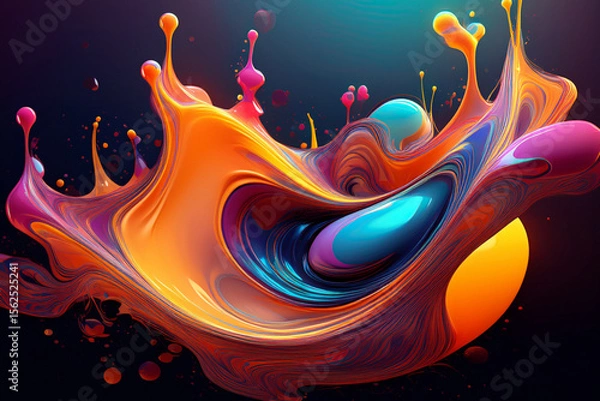 Fototapeta Dynamic Abstract Swirl of Colorful Liquid Paint, 3D Fluid Art Background with Vibrant Neon and Iridescent Tones
