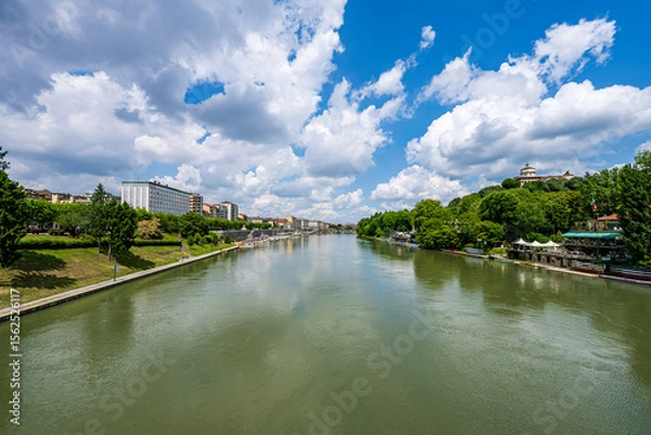 Obraz View on river Po and Gran Madre church in Turin (Torino), Italy.