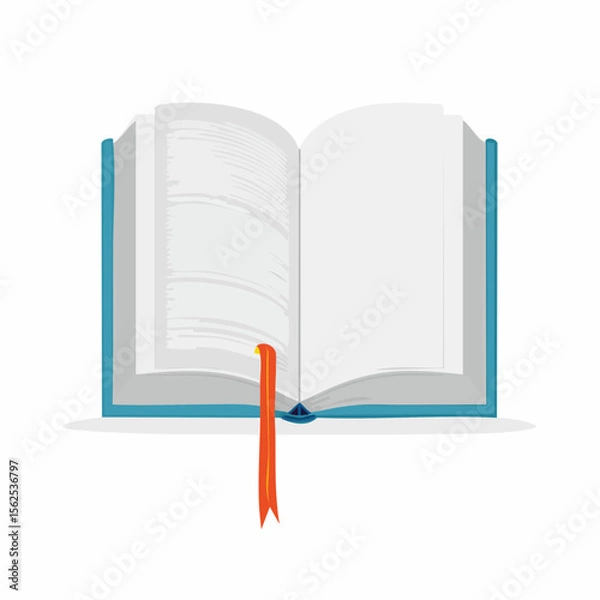 Obraz Hardcover book opened to the middle, ribbon bookmark between pages.

