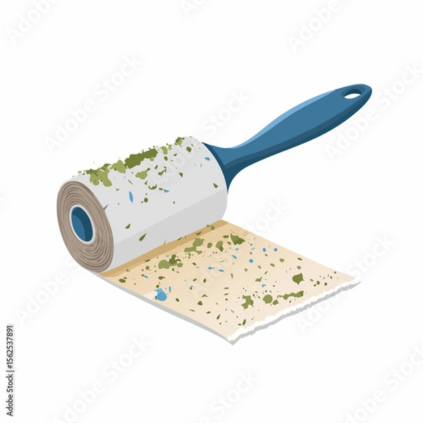 Obraz Used lint roller with visible fabric debris on adhesive sheet.
