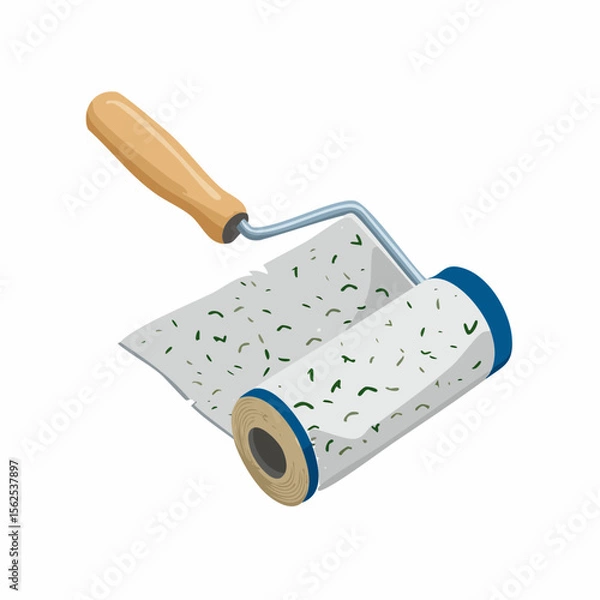 Obraz Used lint roller with visible fabric debris on adhesive sheet.
