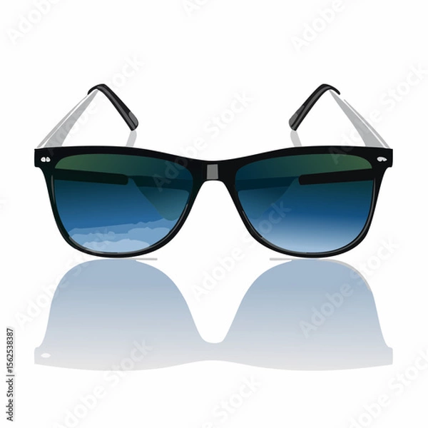 Obraz Dark-lensed sunglasses with reflection and metal arms folded.
