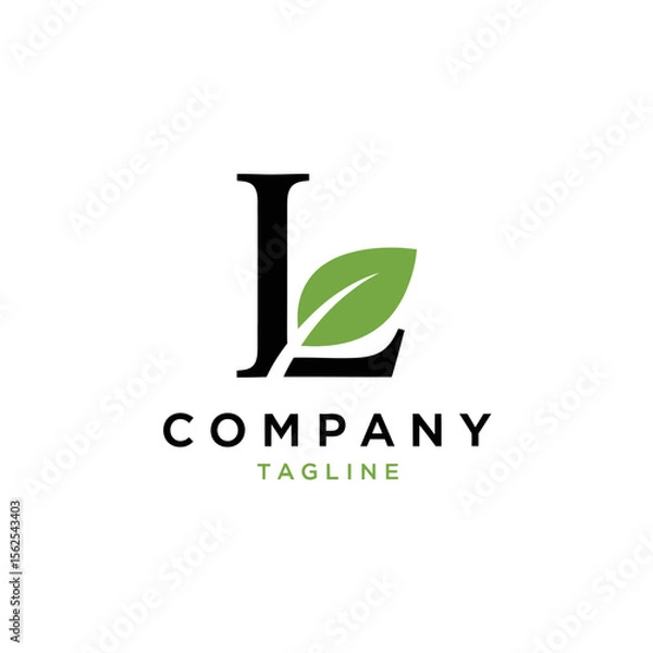 Obraz minimalistic letter l logo design with green leaf symbolizing nature and eco friendly concept