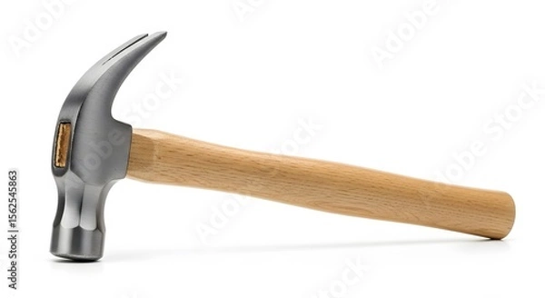 Fototapeta Isolated claw hammer with wooden handle for construction and home improvement projects on white background
