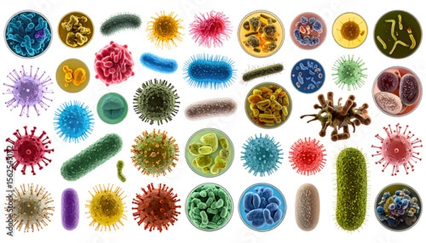 Fototapeta Colorful Microorganisms and Bacteria in Circular Petri Dishes