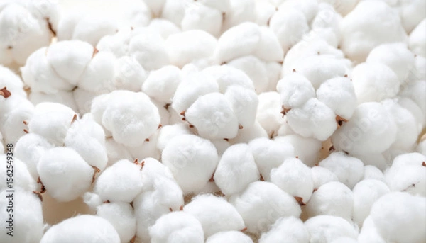 Fototapeta Close-Up of Fresh, Soft Cotton Bolls Textures on a Light Background