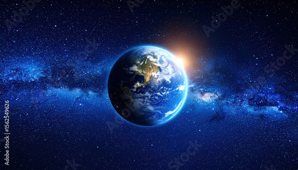 Fototapeta Stunning View of Earth in Space with Stars and Galaxy Background