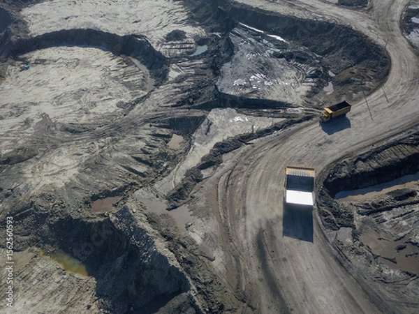 Fototapeta An aerial view of a large coal quarry.