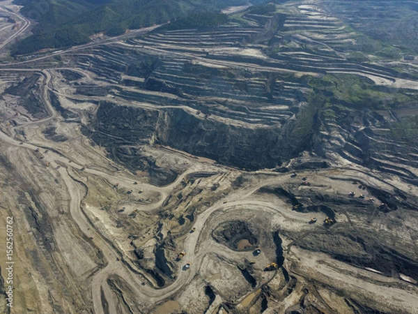 Fototapeta An aerial view of a large coal quarry.