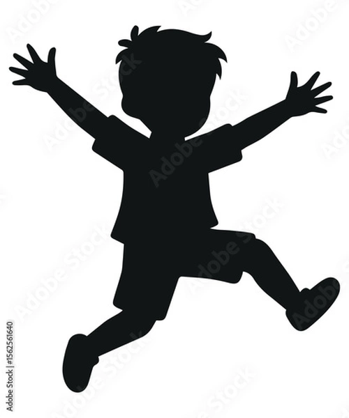 Fototapeta Happy Boy Jumping Silhouette Vector, Joyful Child in Playful Pose, Kids Fun Clipart for Family and School Themes