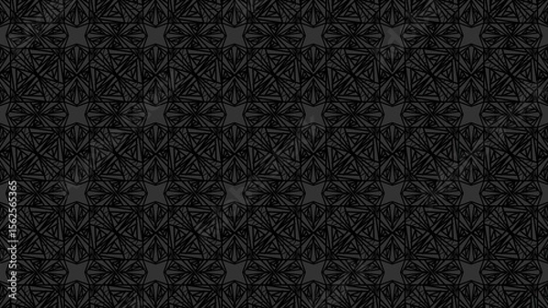 Fototapeta Seamless dark nirmana design featuring abstract geometric line arrangements in a star-like and angular composition. Ideal for backgrounds, textiles, and visual art concepts.