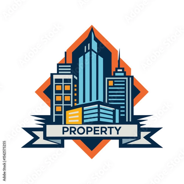 Fototapeta Stylish urban property icon with modern initials, real estate logo design, city housing symbol, minimalist architecture, sleek branding vector