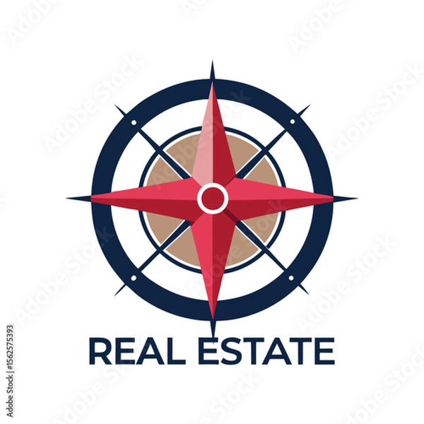 Fototapeta Real Estate Compass Logo Vector, Navigation Symbol for Property Business, Bold Sans Serif Font, Minimalist Design, Branding Template