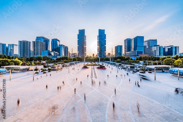 Fototapeta High angle view of Zhengzhou East Railway Station Square City in Henan, China
