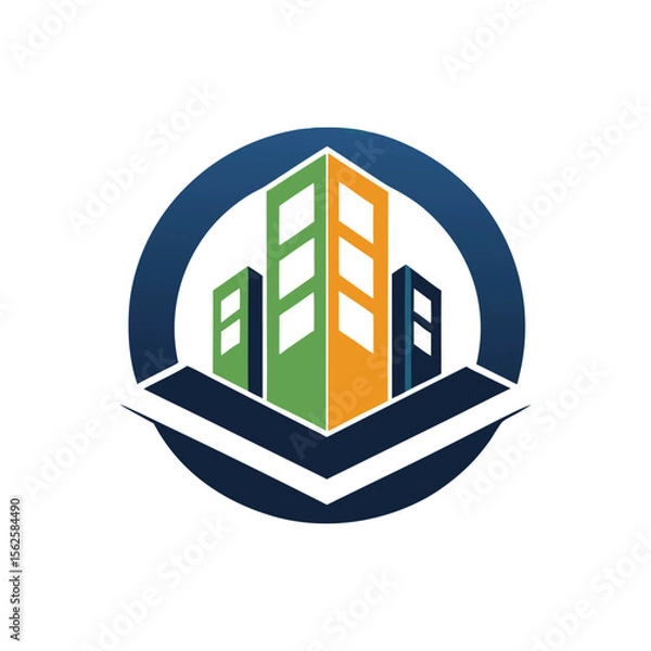 Fototapeta Modern Minimalist Real Estate Logo Design with Geometric Block Icons for Property, Construction, Architecture and Housing Brands