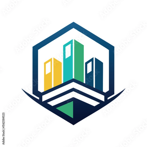 Fototapeta Modern Minimalist Real Estate Logo Design with Geometric Block Icons for Property, Construction, Architecture and Housing Brands