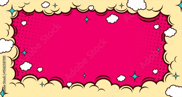 Fototapeta Comic style pink background in flat design with cloud