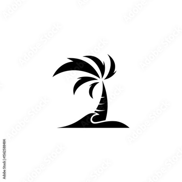 Fototapeta palm tree logo with waves in flat design style