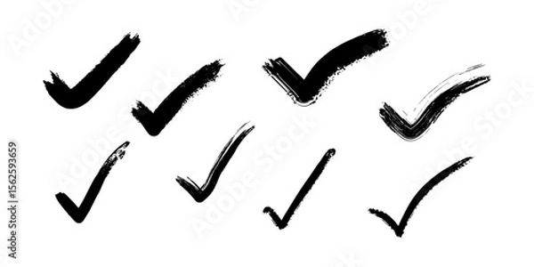 Fototapeta Eight hand-drawn tick symbols add a personal touch. The imperfect lines suggest an authentic and expressive style.