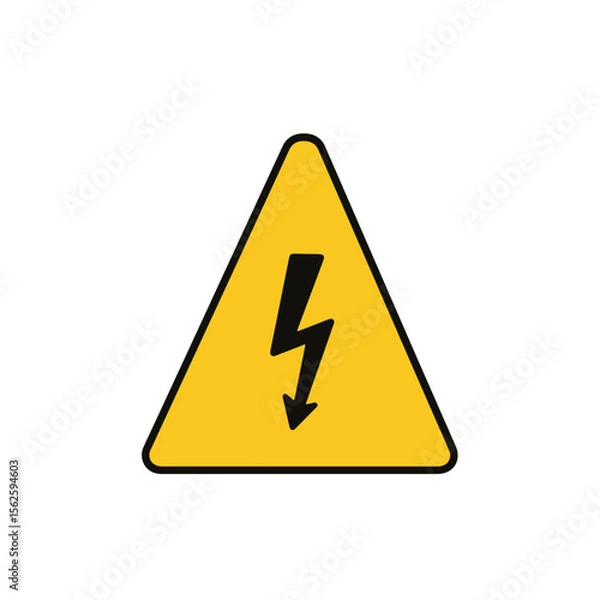 Fototapeta Yellow warning sign with a lightning bolt symbol in black, cautioning of electrical hazards.