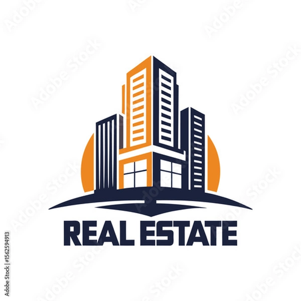 Fototapeta Modern Real Estate Lettermark Logo Design with Building Silhouette, Commercial Property Branding, Architecture Monogram Emblem Vector Illustration