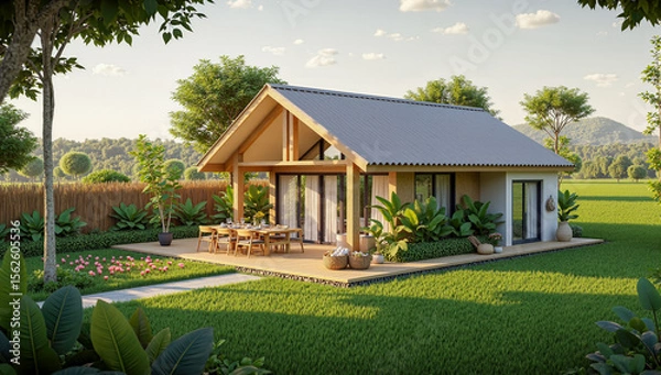 Fototapeta tiny house in nature modern cabin design minimalist countryside home eco-friendly tiny home off-grid house sustainable small house backyard retreat scenic rural home compact living space