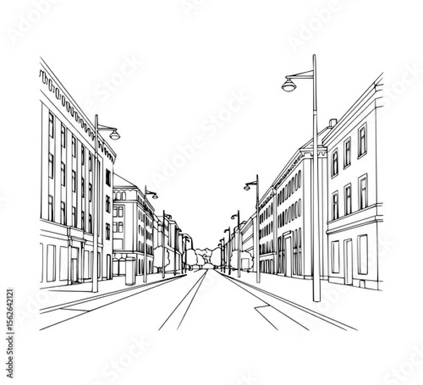 Fototapeta Line Art of Karl Johans Gate, Oslo