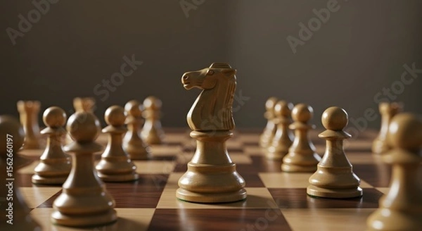 Fototapeta Strategic Knight on Chessboard: A Game of Skill and Tactics