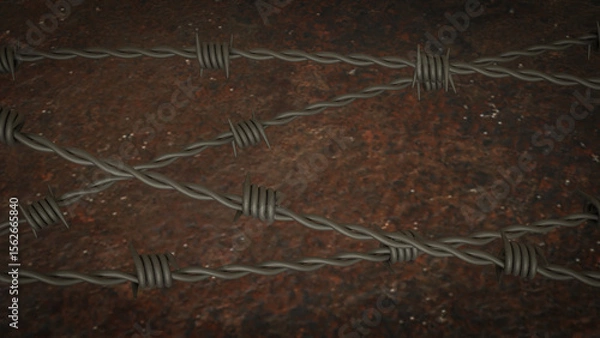 Obraz The  Barbed wire on Rusty Background for war concept  3d Rendering.