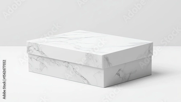 Fototapeta White marble-patterned gift box on white surface