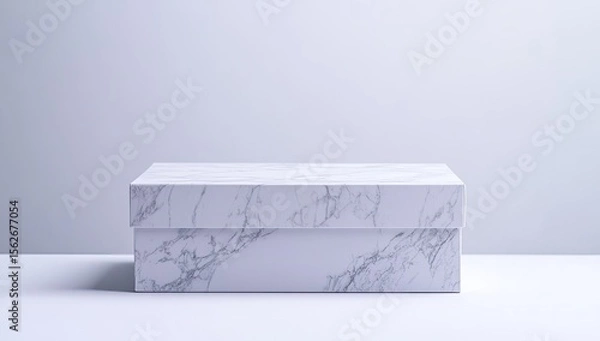 Fototapeta A rectangular white marble-patterned box sits on a plain white surface against a light gray background