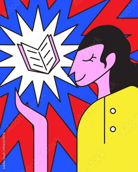 Obraz Wayang Style Vector Illustration Of A Female Character Reading A Book
