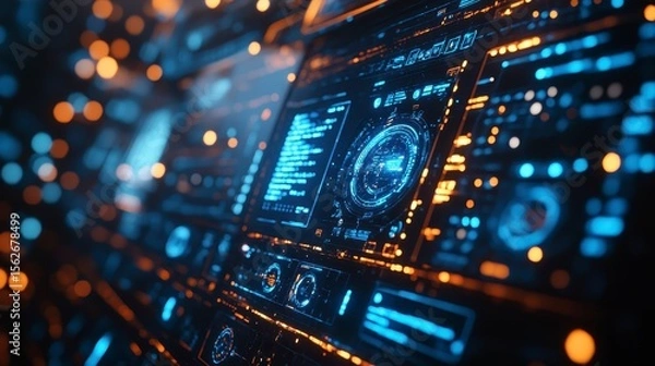 Obraz Futuristic Digital Interface with Abstract Glow and Data Visualization