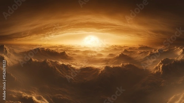 Obraz Majestic Sun Setting Over Dramatic Clouds in Warm Golden Hues