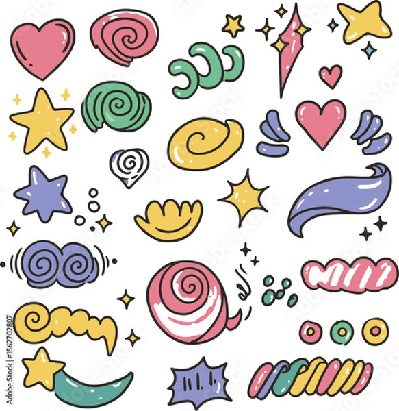 Fototapeta Doodle sparkle illustration set. Designs of rays, bursts, glowing and decorative elements