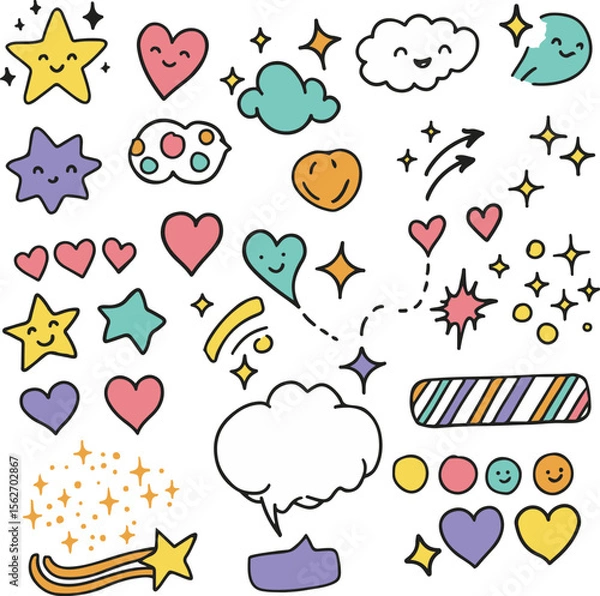 Fototapeta Doodle sparkle illustration set. Designs of rays, bursts, glowing and decorative elements