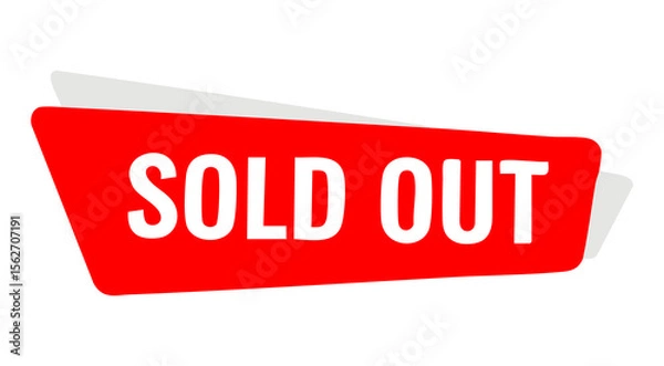 Fototapeta Red Sold Out banner PNG. Modern sticker tag for sale and retail. Unavailable product label and out of stock sign for e-commerce website. Attention grabbing discount notification graphic.