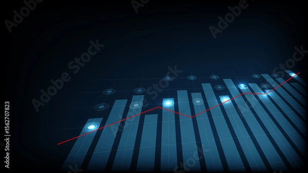 Obraz modern graph displaying upward trends with blue bars and red line, symbolizing growth and progress in data analysis