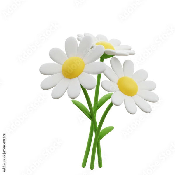Fototapeta 3D realistic white daisy flower for spring, nature, floral, or decoration concept isolated on a transparent background, png, cutout