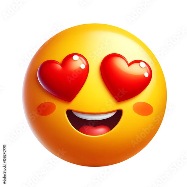 Fototapeta Smiling emoji with heart eyes and blushing cheeks isolated on transparent background