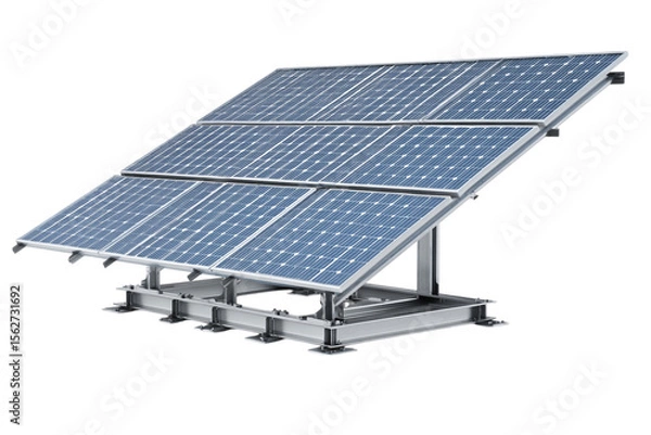 Fototapeta Solar Panel Array on Metal Frame for Renewable Energy Generation and Sustainable Power Solutions, isolated on transparent background