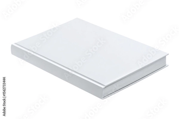 Fototapeta Isometric view of a blank white hardcover book, perfect for adding your own title and cover design, on a dark background isolated on transparent background