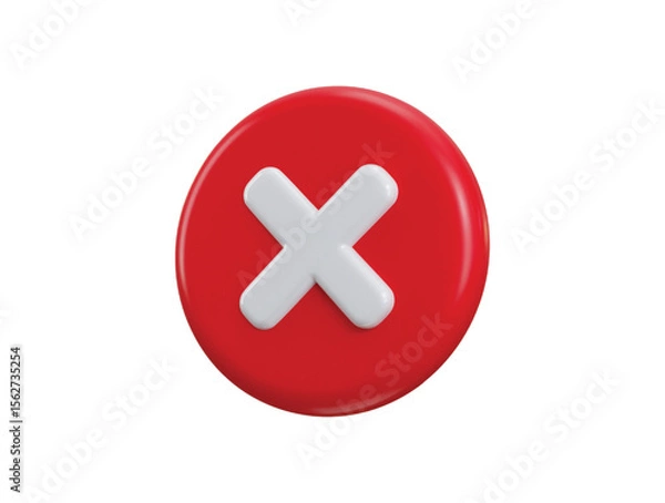 Obraz Cross button icon 3d render concept of close button, red button, cross exit, cancel, error, rejected button icon vector illustration