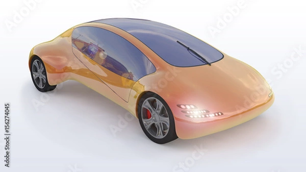 Obraz Future Car 3d Concept, rendered model isolated on white background