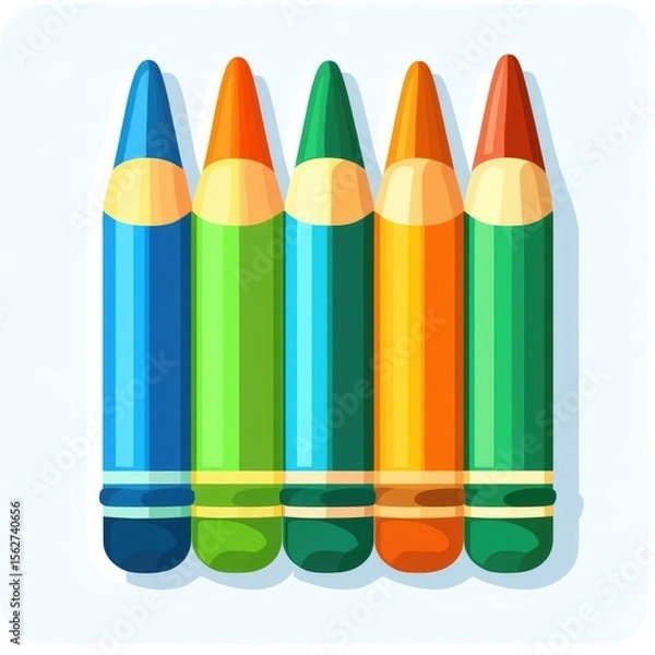 Fototapeta Five colorful pencils arranged vertically, light background